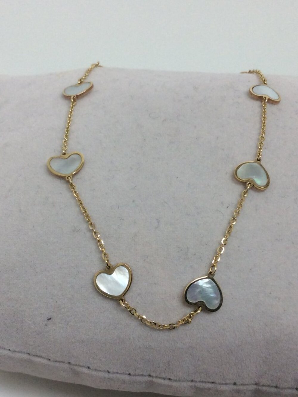 14k Yellow real Gold Mother of Pearl Heart Bracelet 7''  1.6gr